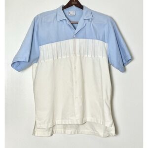 Vintage Bay Club Button Up Shirt Men's Large Blue White 70s Vacation‎ DadCore